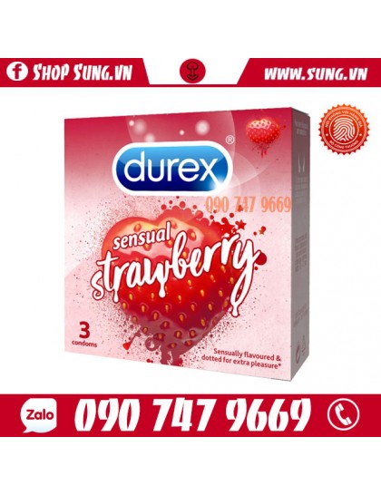 Bao cao su Durex Sensual Strawberry hương dâu 52mm hộp 3 cái